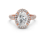 Rose gold Oval Cut Halo Diamond Ring with Pavé Band_15