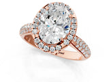 Rose gold Oval Cut Halo Diamond Ring with Pavé Band_16