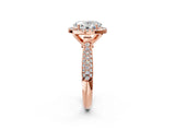 Rose gold Oval Cut Halo Diamond Ring with Pavé Band_17