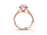 Rose gold Oval Cut Halo Diamond Ring with Pavé Band_18
