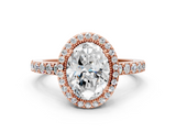 Rose gold Oval Cut Halo Diamond Ring with Pave Band and Four-Prong Setting_37