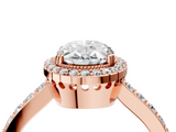 Rose gold Oval Cut Halo Diamond Ring with Pave Band and Four-Prong Setting_41