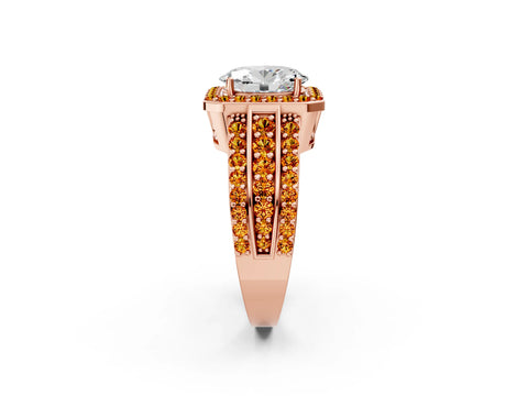 Rose gold Oval Cut Halo Diamond Ring with Round with Citrine side stone Split Shank and Prong Setting_2