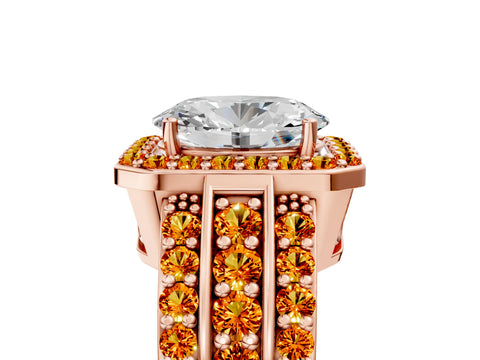 Rose gold Oval Cut Halo Diamond Ring with Round with Citrine side stone Split Shank and Prong Setting_5