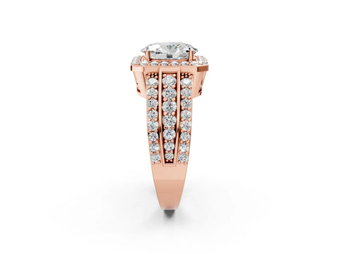 Rose gold Oval Cut Halo Diamond Ring with Round with Moissanite side stone Split Shank and Prong Setting_2