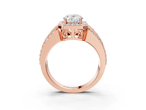 Rose gold Oval Cut Halo Diamond Ring with Round with Moissanite side stone Split Shank and Prong Setting_3