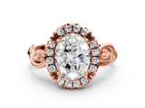 Rose gold Oval Cut Halo Diamond Ring with Scrollwork Band and Four-Prong Setting_56