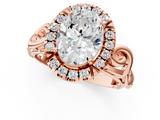 Rose gold Oval Cut Halo Diamond Ring with Scrollwork Band and Four-Prong Setting_57
