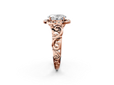 Rose gold Oval Cut Halo Diamond Ring with Scrollwork Band and Four-Prong Setting_58