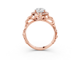 Rose gold Oval Cut Halo Diamond Ring with Scrollwork Band and Four-Prong Setting_59