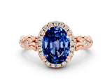 Rose gold Oval Cut Halo Diamond Solitaire with Filigree Band and Four-Prong Setting