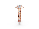 Rose gold Oval Cut Halo Diamond Solitaire with Filigree Band and Four-Prong Setting_17