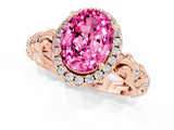 Rose gold Oval Cut Halo Diamond Solitaire with Filigree Band and Four-Prong Setting_1