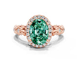 Rose gold Oval Cut Halo Diamond Solitaire with Filigree Band and Four-Prong Setting