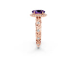 Rose gold Oval Cut Halo Diamond Solitaire with Filigree Band and Four-Prong Setting_2