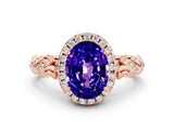 Rose gold Oval Cut Halo Diamond Solitaire with Filigree Band and Four-Prong Setting