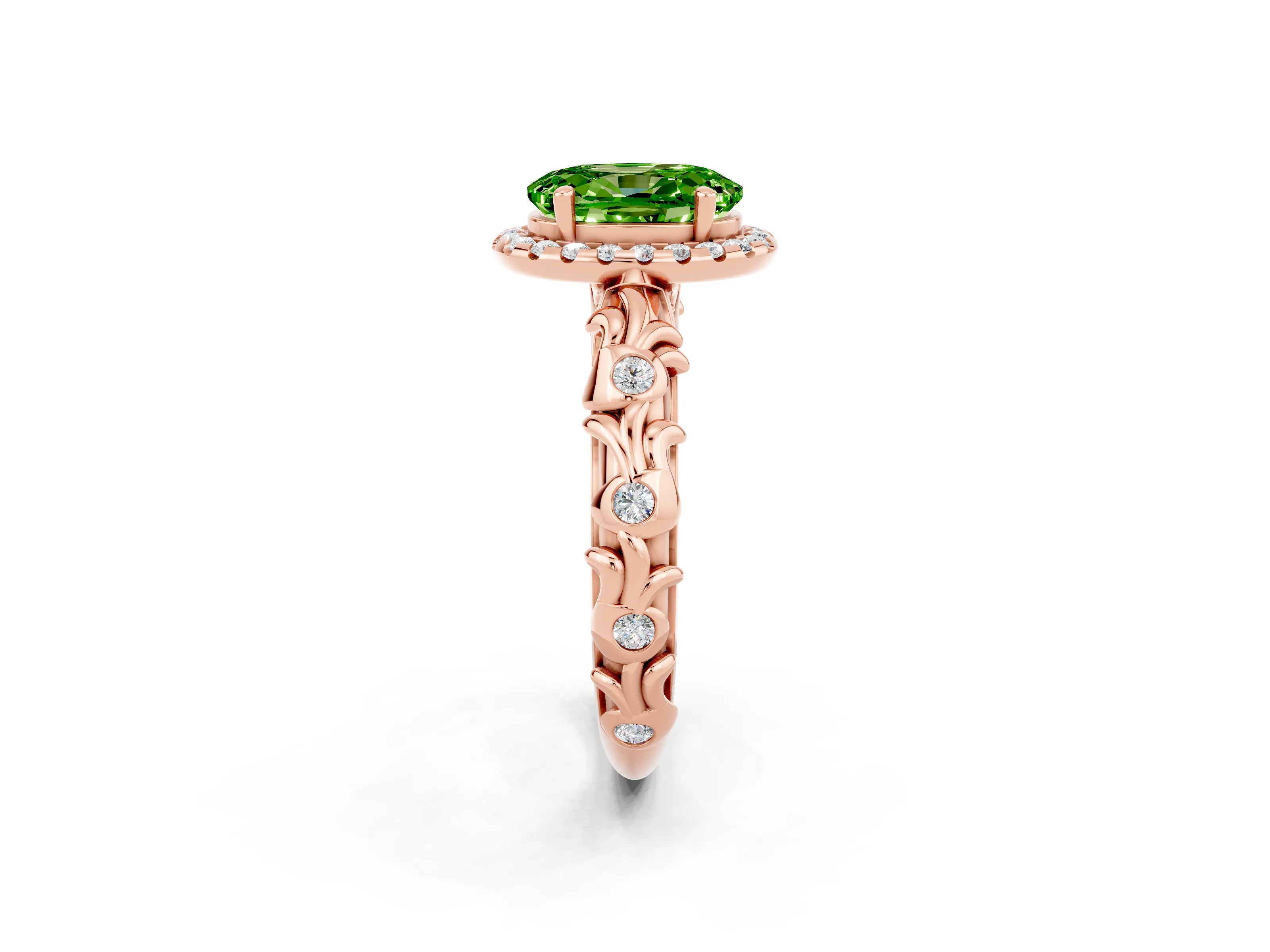 Rose gold Oval Cut Halo Diamond Solitaire with Filigree Band and Four-Prong Setting_2