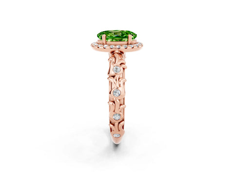 Rose gold Oval Cut Halo Diamond Solitaire with Filigree Band and Four-Prong Setting_2
