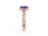 Rose gold Oval Cut Halo Diamond Solitaire with Filigree Band and Four-Prong Setting_2