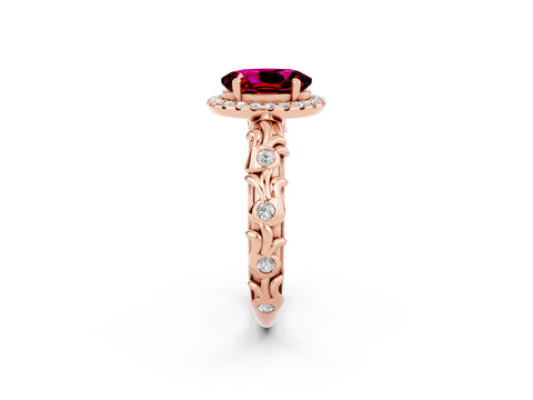 Rose gold Oval Cut Halo Diamond Solitaire with Filigree Band and Four-Prong Setting_2