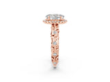 Rose gold Oval Cut Halo Diamond Solitaire with Filigree Band and Four-Prong Setting_2