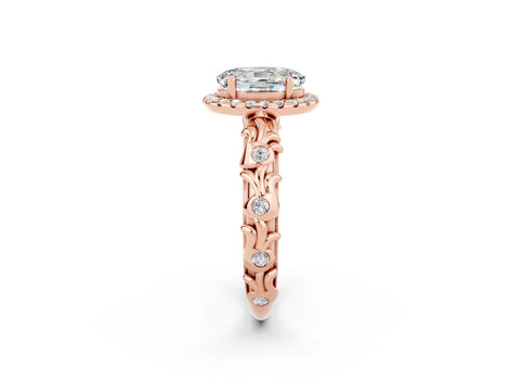 Rose gold Oval Cut Halo Diamond Solitaire with Filigree Band and Four-Prong Setting_2
