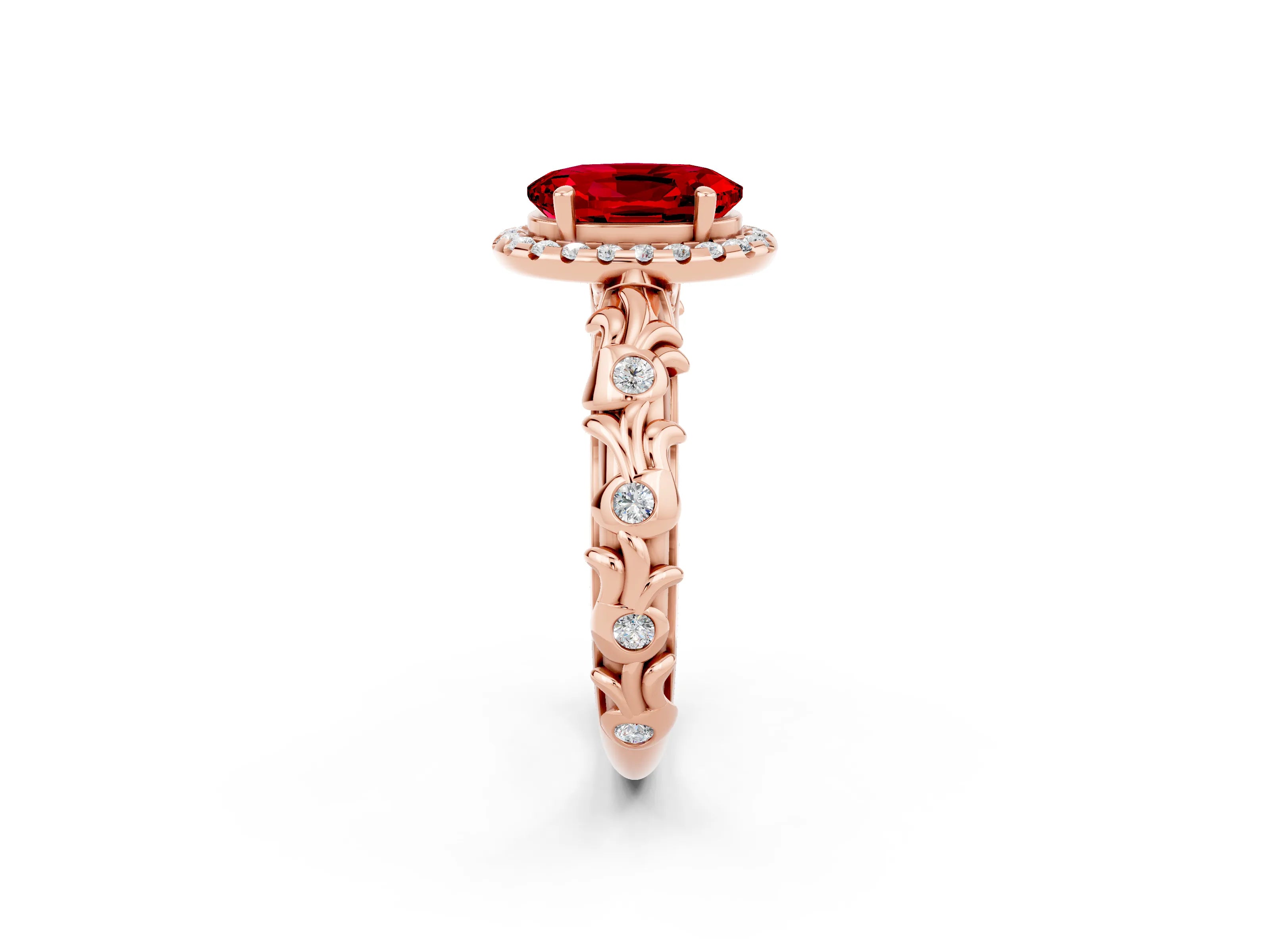 Rose gold Oval Cut Halo Diamond Solitaire with Filigree Band and Four-Prong Setting_2