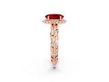 Rose gold Oval Cut Halo Diamond Solitaire with Filigree Band and Four-Prong Setting_2