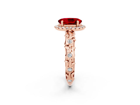 Rose gold Oval Cut Halo Diamond Solitaire with Filigree Band and Four-Prong Setting_2