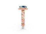 Rose gold Oval Cut Halo Diamond Solitaire with Filigree Band and Four-Prong Setting_2