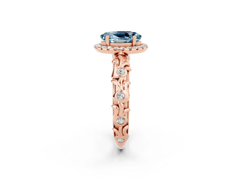 Rose gold Oval Cut Halo Diamond Solitaire with Filigree Band and Four-Prong Setting_2