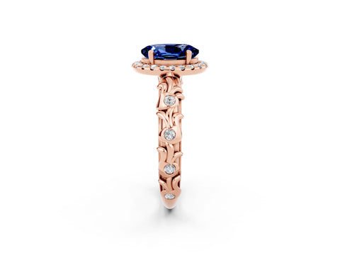 Rose gold Oval Cut Halo Diamond Solitaire with Filigree Band and Four-Prong Setting_2