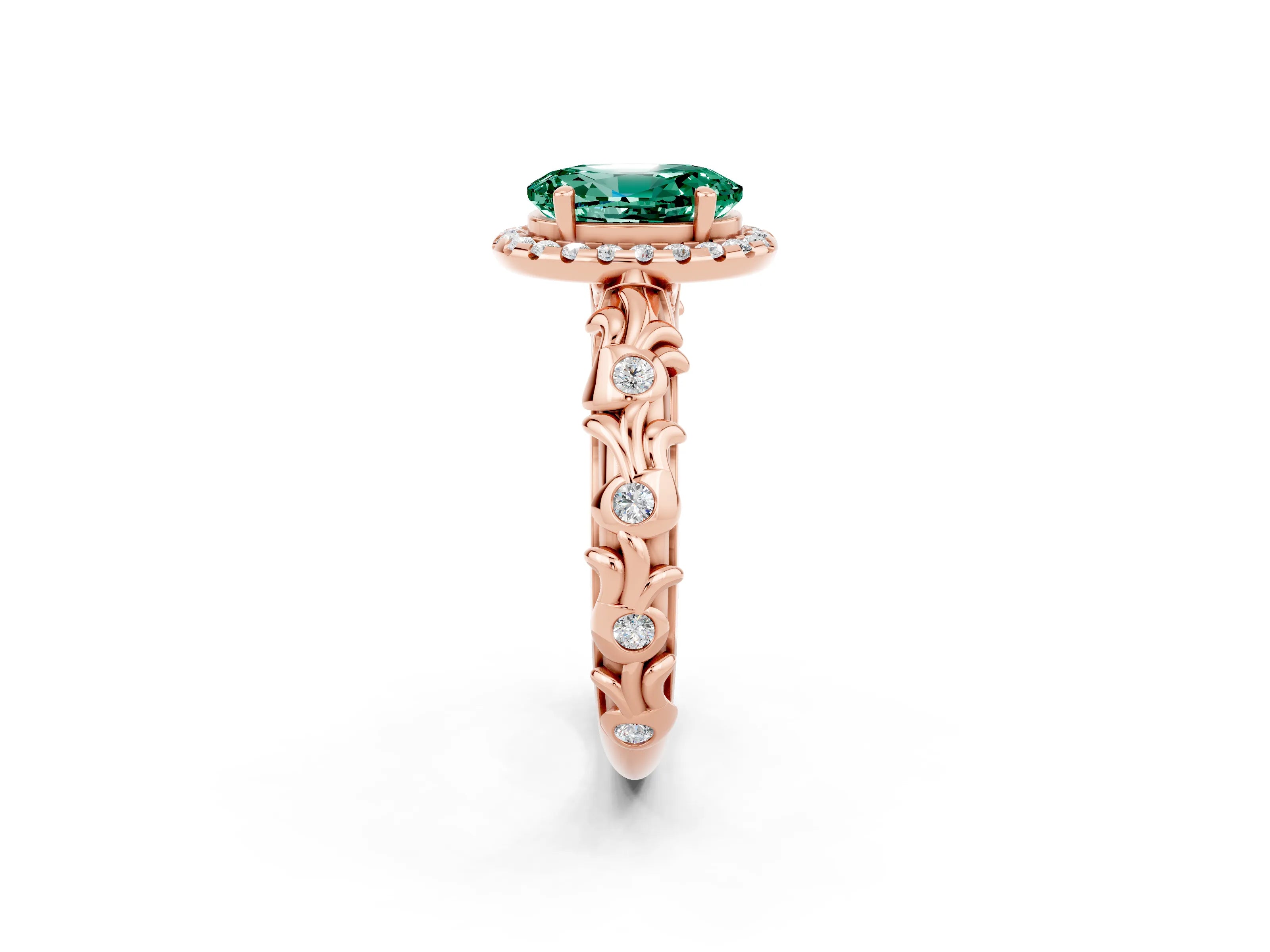 Rose gold Oval Cut Halo Diamond Solitaire with Filigree Band and Four-Prong Setting_2