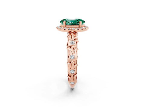 Rose gold Oval Cut Halo Diamond Solitaire with Filigree Band and Four-Prong Setting_2