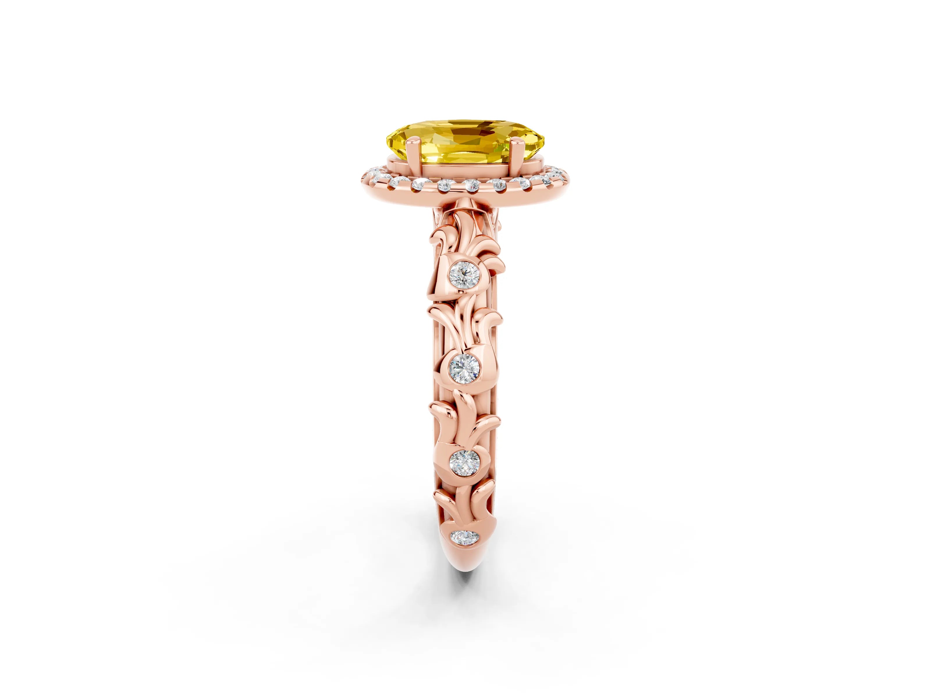 Rose gold Oval Cut Halo Diamond Solitaire with Filigree Band and Four-Prong Setting_2