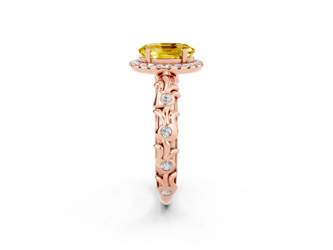 Rose gold Oval Cut Halo Diamond Solitaire with Filigree Band and Four-Prong Setting_2