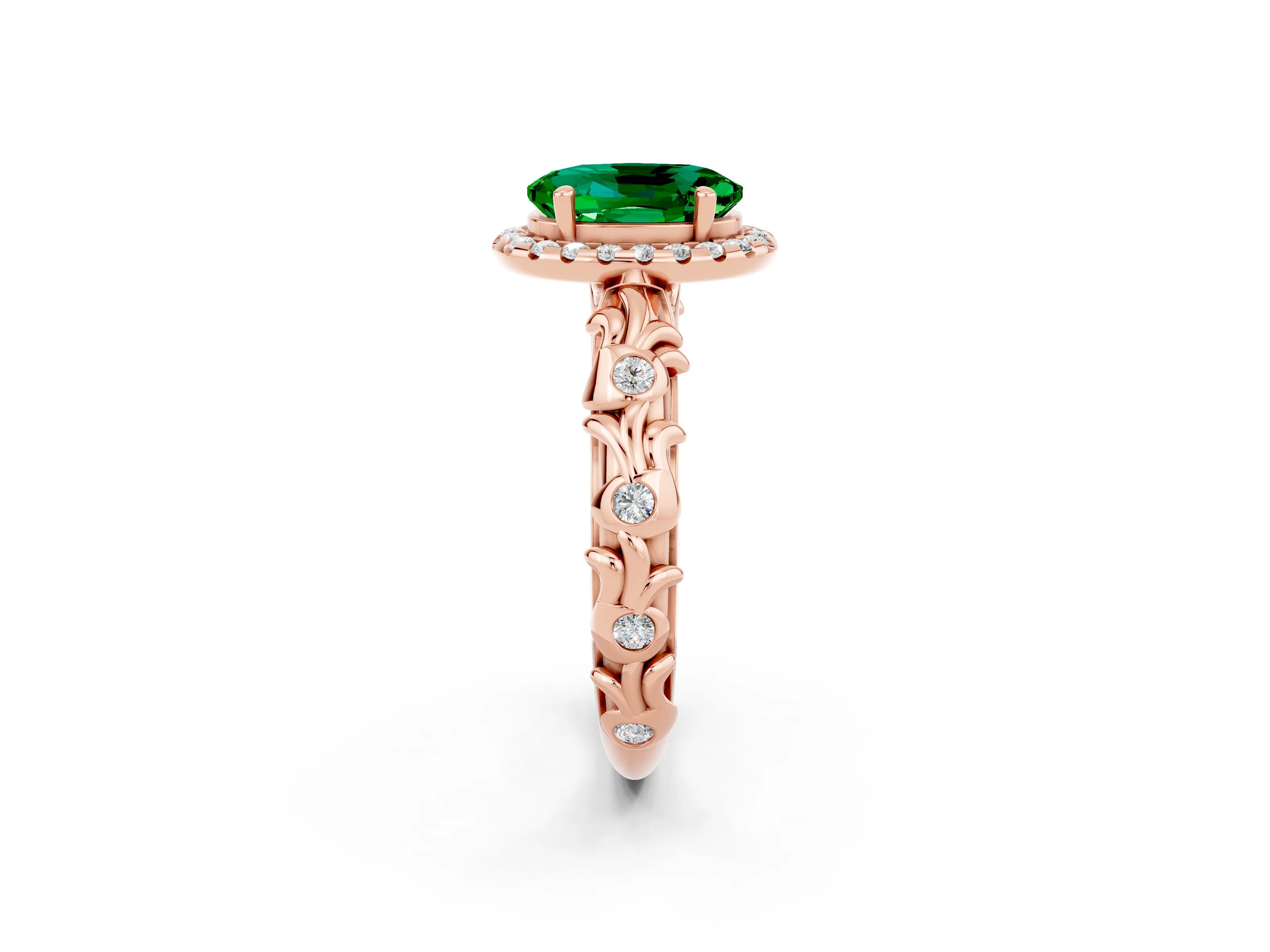 Rose gold Oval Cut Halo Diamond Solitaire with Filigree Band and Four-Prong Setting_2