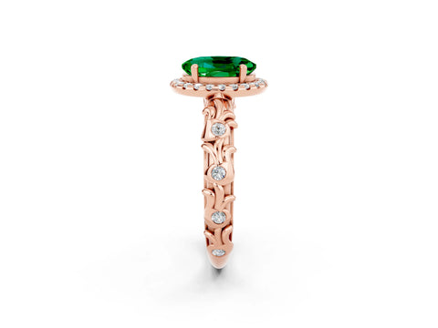 Rose gold Oval Cut Halo Diamond Solitaire with Filigree Band and Four-Prong Setting_2