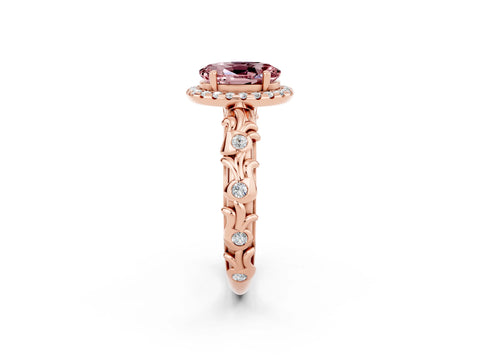 Rose gold Oval Cut Halo Diamond Solitaire with Filigree Band and Four-Prong Setting_2