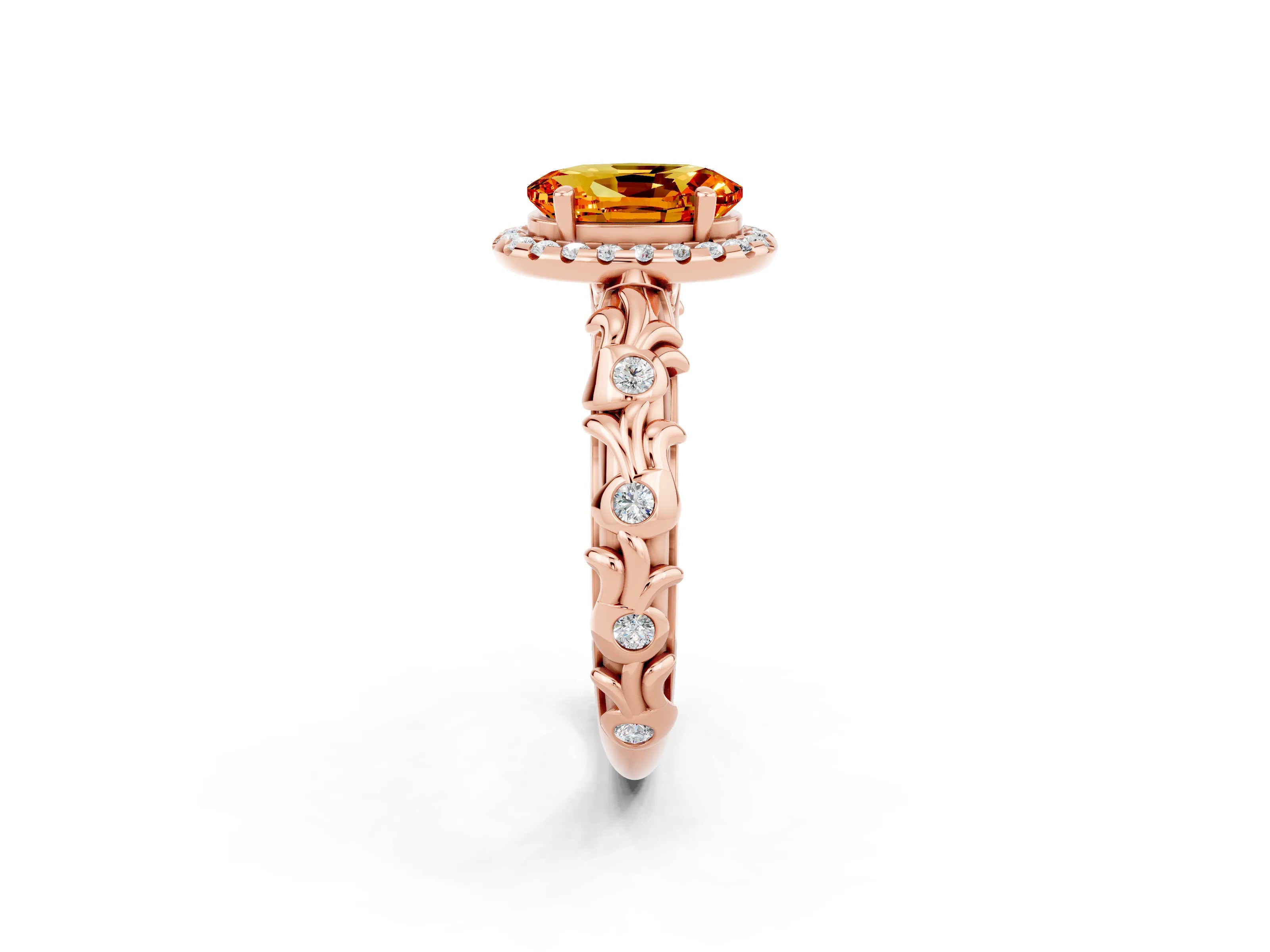 Rose gold Oval Cut Halo Diamond Solitaire with Filigree Band and Four-Prong Setting_2