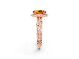 Rose gold Oval Cut Halo Diamond Solitaire with Filigree Band and Four-Prong Setting_2
