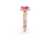 Rose gold Oval Cut Halo Diamond Solitaire with Filigree Band and Four-Prong Setting_2