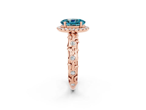 Rose gold Oval Cut Halo Diamond Solitaire with Filigree Band and Four-Prong Setting_2