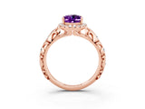 Rose gold Oval Cut Halo Diamond Solitaire with Filigree Band and Four-Prong Setting_3