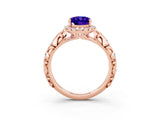 Rose gold Oval Cut Halo Diamond Solitaire with Filigree Band and Four-Prong Setting_3