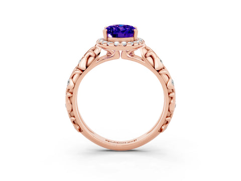 Rose gold Oval Cut Halo Diamond Solitaire with Filigree Band and Four-Prong Setting_3
