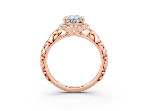 Rose gold Oval Cut Halo Diamond Solitaire with Filigree Band and Four-Prong Setting_3