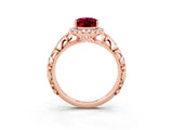 Rose gold Oval Cut Halo Diamond Solitaire with Filigree Band and Four-Prong Setting_3