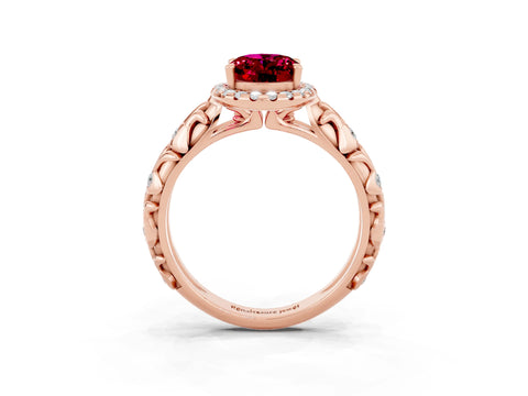 Rose gold Oval Cut Halo Diamond Solitaire with Filigree Band and Four-Prong Setting_3