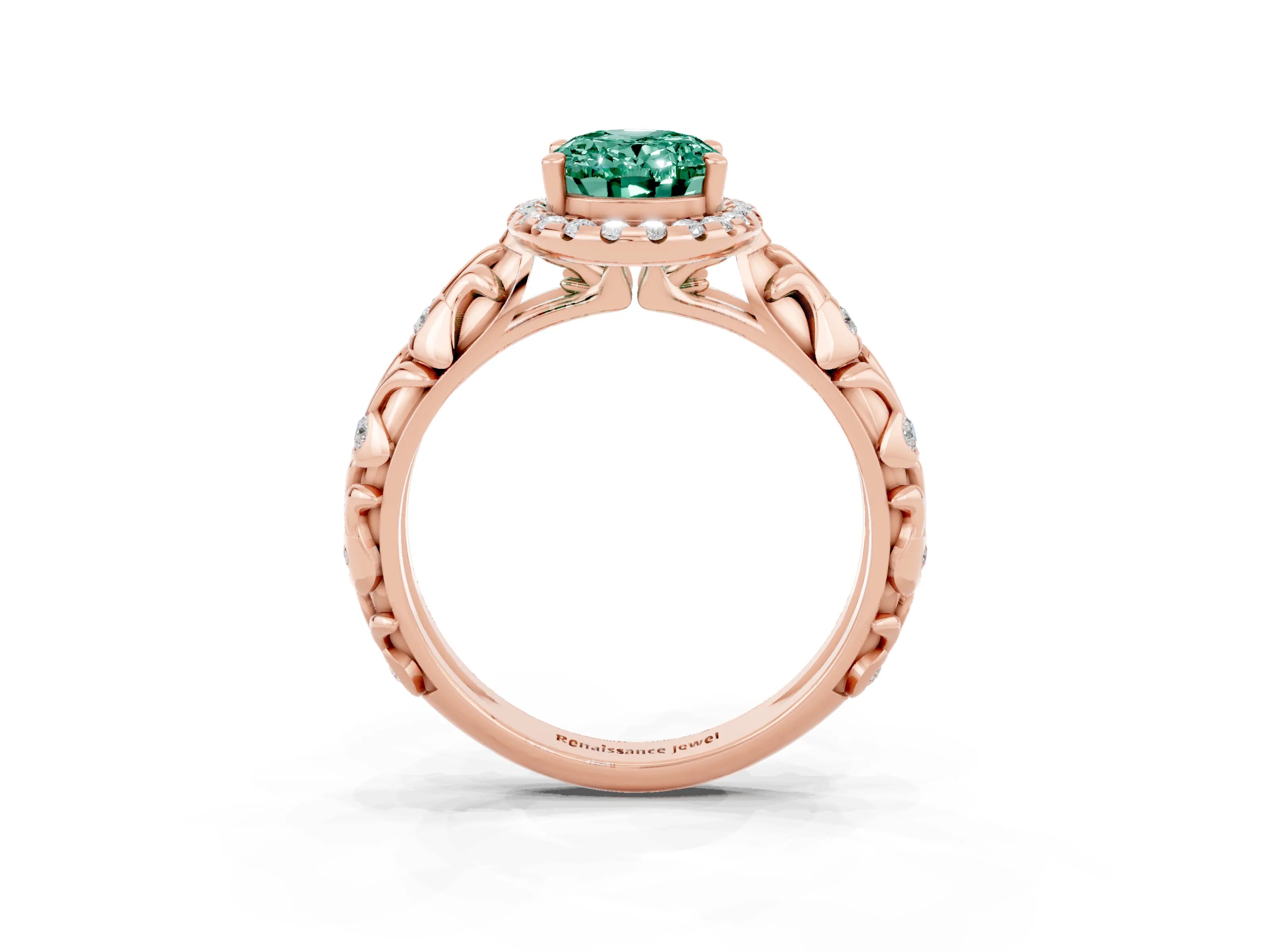 Rose gold Oval Cut Halo Diamond Solitaire with Filigree Band and Four-Prong Setting_3